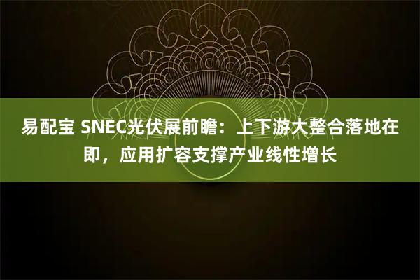 易配宝 SNEC光伏展前瞻：上下游大整合落地在即，应用扩容支撑产业线性增长